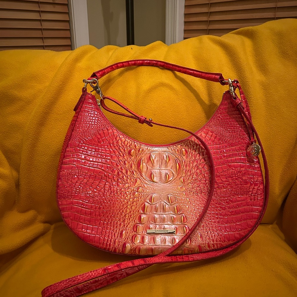 Elegant Red Crocodile-Embossed Brahmin Women's Bag